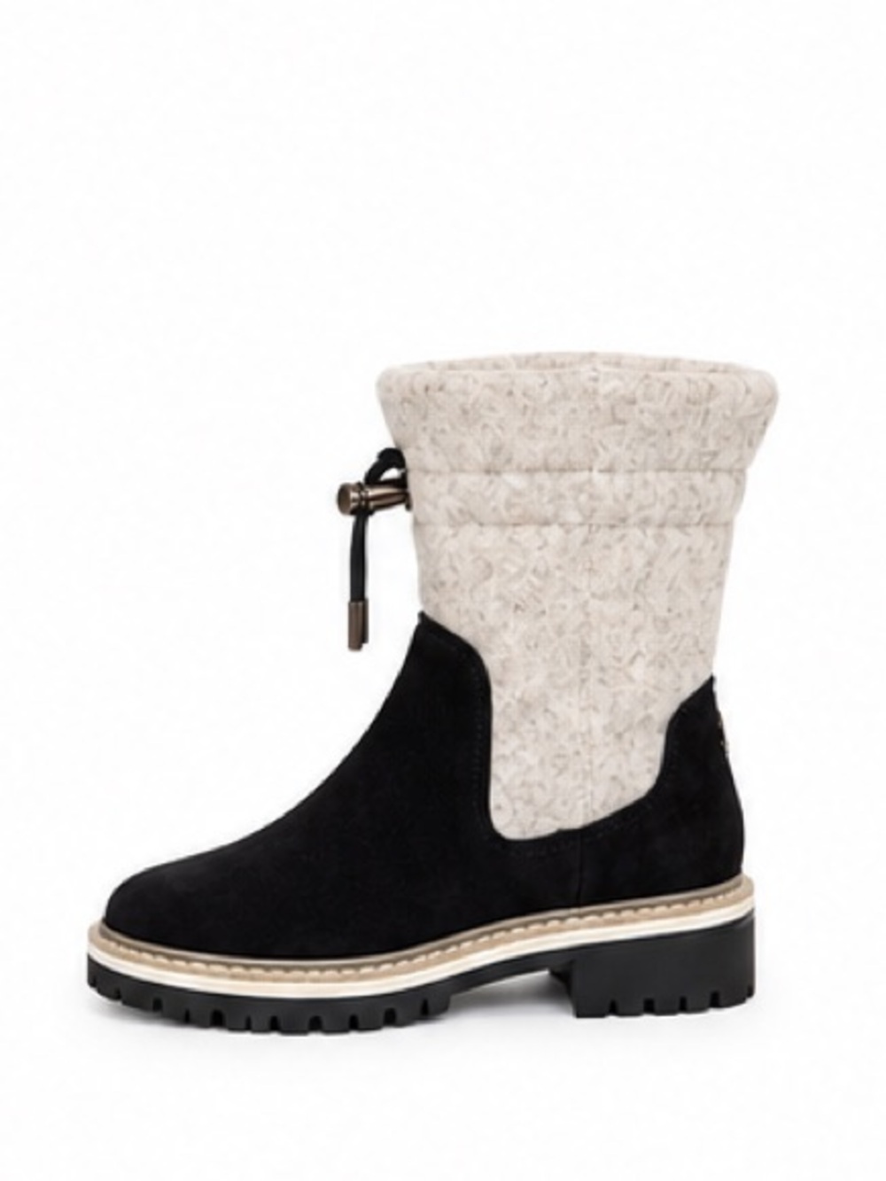 Jimmy Choo Bao Flat Boots Black Suede Lower Gray Wool Shaft EU 39 US 9 NWOB
